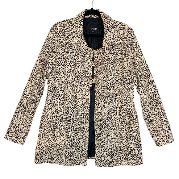 Volcom Jacket Women's XL Tan Black Trench Animal Print Mid Length Button Up - Picture 1 of 8
